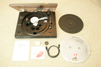 ステレオレコードプレーヤーPS-LX300USB×PC・スピーカー・ウォークマン 